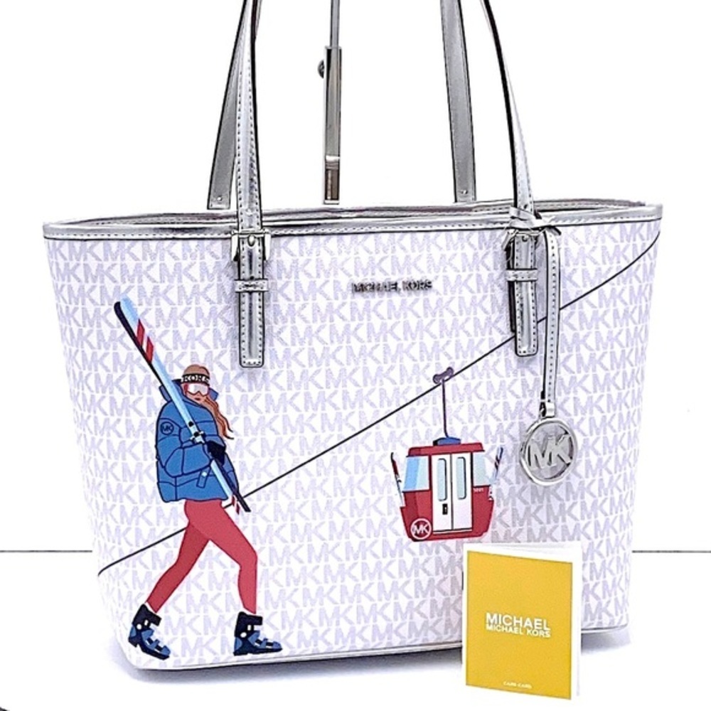 MICHAEL KORS JET SET GIRLS MEDIUM CARRYALL TOTE BRIGHT WHITE MULTI